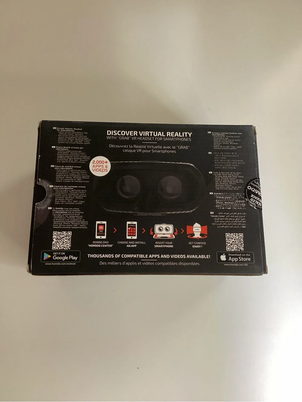 Homido Grab Virtual Reality Headset For Smartphones 3D Watch Google Cardboard